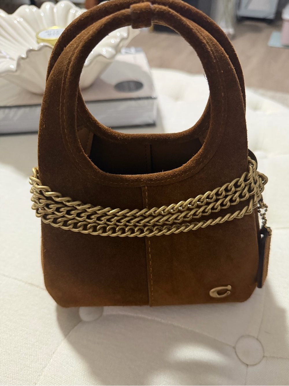 Coach Suede Lana 19 Tote Bag with Chain crossbody strap - Picture 2 of 12